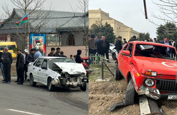 Ağdamda iki avtomobil toqquşub: Sürücü ağır yaralanıb – FOTO