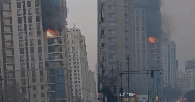 Yasamalda çoxmərtəbəli binada yanğın başladı, yolda hərəkətə məhdudiyyət qoyuldu