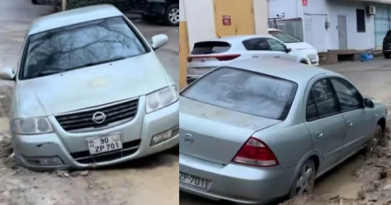 Binəqədidə avtomobil dövlət qurumunun qazdığı ÇUXURA DÜŞÜB