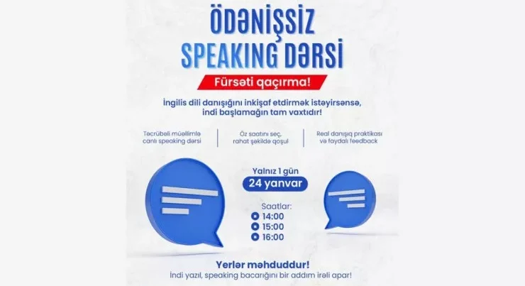 UniDestin Təhsil Mərkəzində ödənişsiz İngilis dili Speaking dərsləri təşkil olunur