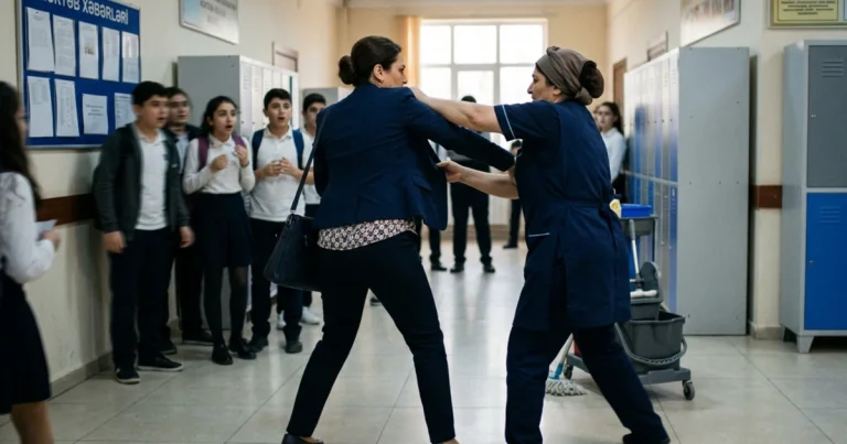 Ağdamda orta məktəbdə dava: Xadimə direktora hücum etdi