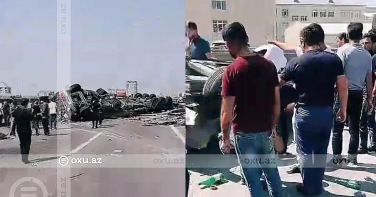 Bakı-Sumqayıt yolunda TIR avtomobilin üzərinə aşdı: ÖLƏN VƏ YARALILAR VAR – VİDEO
