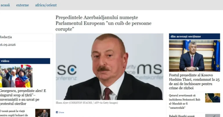Rumıniya nəşri Prezident İlham Əliyevin Avropa Parlamenti barədə fikirlərini dərc edib