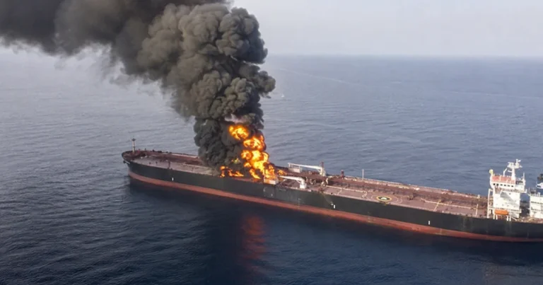 Hörmüz boğazında 2 milyon barel neft daşıyan tanker minaya düşdü